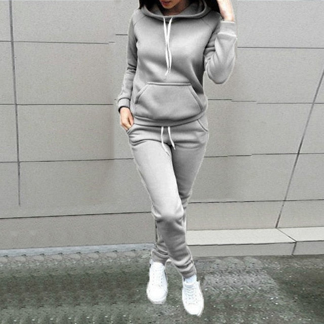 2 piezas Sudaderas con capucha para mujer Trajes de chándal casual Sudadera + Pantalones de chándal Conjunto Ropa de abrigo Sudadera deportiva para correr