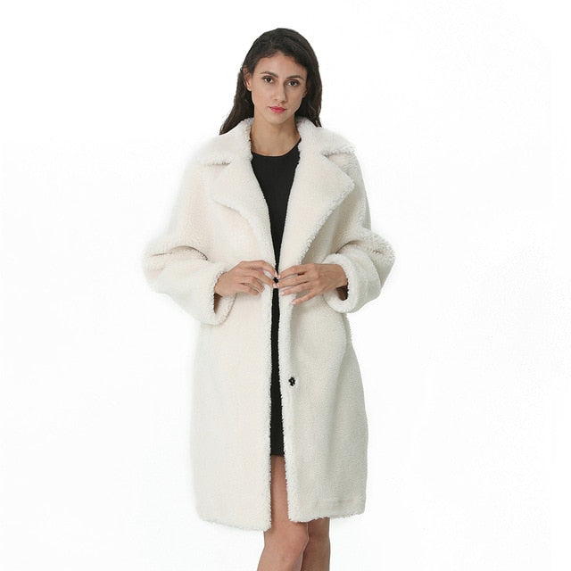 Invierno Mujer Abrigo de lana Cachemir Mujer Abrigo largo Mezclas de lana Elegante chaqueta de otoño para damas Ropa de piel gruesa y cálida Chica 2019