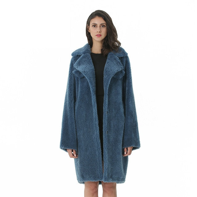 Invierno Mujer Abrigo de lana Cachemir Mujer Abrigo largo Mezclas de lana Elegante chaqueta de otoño para damas Ropa de piel gruesa y cálida Chica 2019
