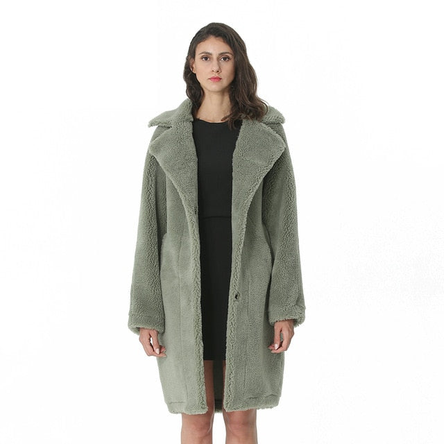 Invierno Mujer Abrigo de lana Cachemir Mujer Abrigo largo Mezclas de lana Elegante chaqueta de otoño para damas Ropa de piel gruesa y cálida Chica 2019