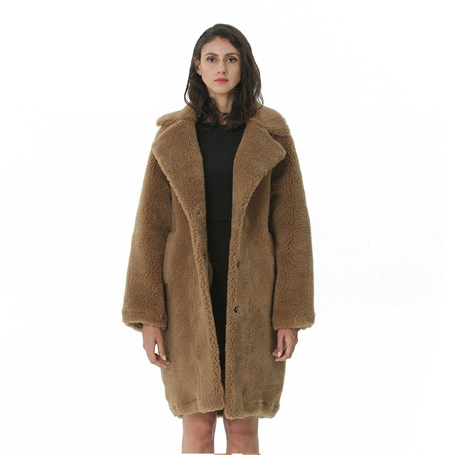 Invierno Mujer Abrigo de lana Cachemir Mujer Abrigo largo Mezclas de lana Elegante chaqueta de otoño para damas Ropa de piel gruesa y cálida Chica 2019