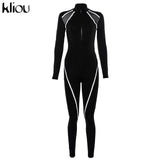 Kliou mono de manga completa para mujer tejido de malla patchwork elásticos flacos mamelucos 2019 casual cremallera fly cuello alto body largo