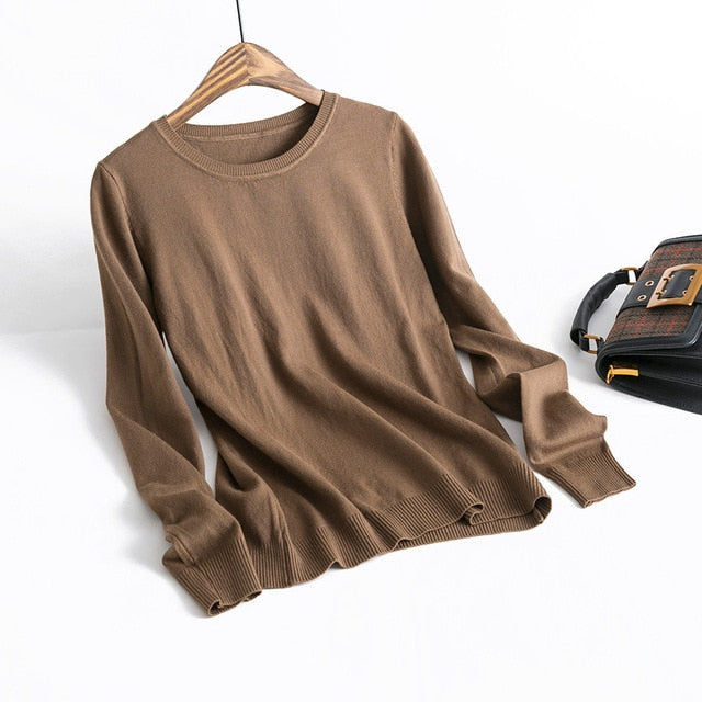 Suéter de cachemir de cuello redondo casual Suéteres de mujer Suéter de punto rosa blanco Jerséis femeninos Ropa de invierno 2019