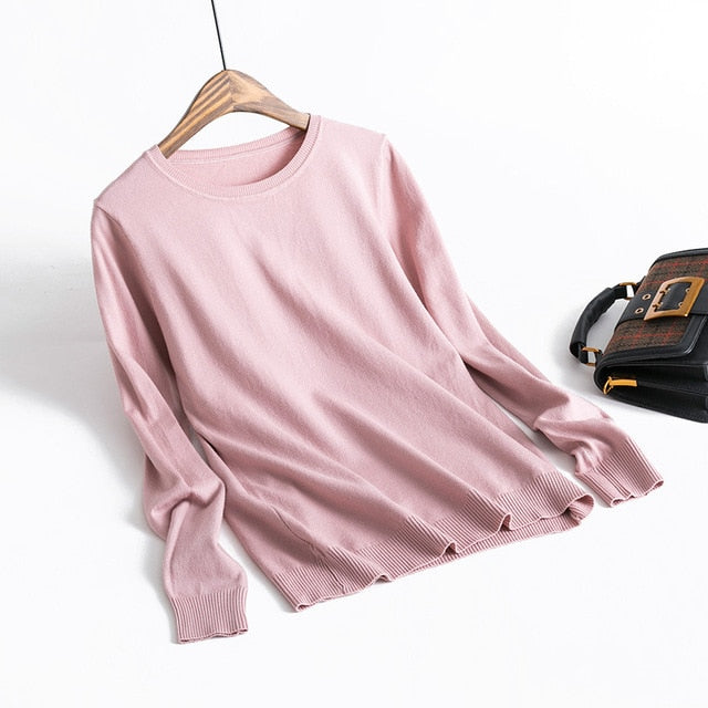 Suéter de cachemir de cuello redondo casual Suéteres de mujer Suéter de punto rosa blanco Jerséis femeninos Ropa de invierno 2019