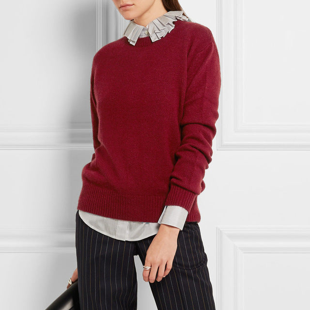Suéter de cachemir de cuello redondo casual Suéteres de mujer Suéter de punto rosa blanco Jerséis femeninos Ropa de invierno 2019
