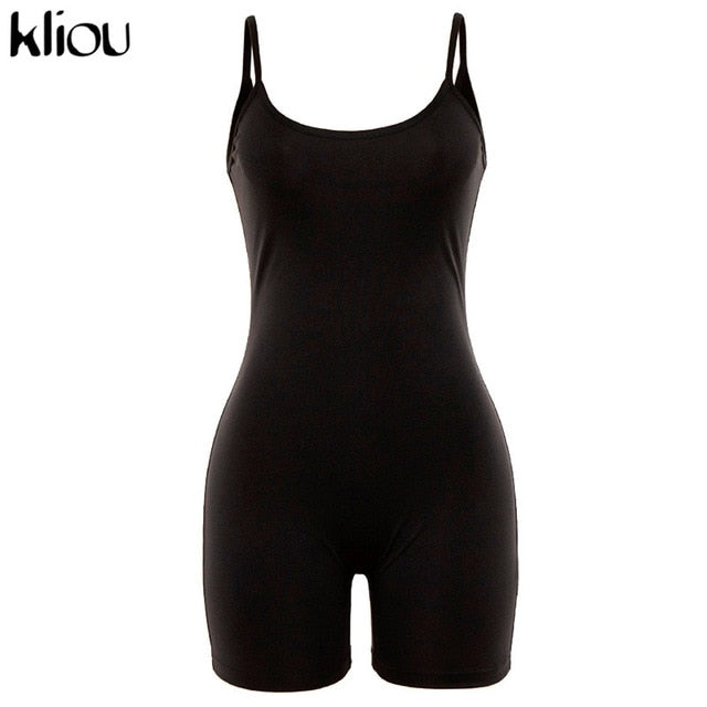 Kliou mono sin mangas para mujer 2019 verano para mujer mameluco delgado y elástico sólido negro delgado mono de moda para mujer mono informal