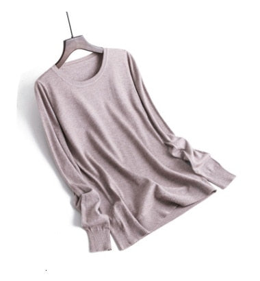 Suéter de cachemir de cuello redondo casual Suéteres de mujer Suéter de punto rosa blanco Jerséis femeninos Ropa de invierno 2019