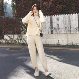Pantalones de suéter casual Conjunto de 2 piezas de punto Jerseys de cuello alto y pantalones de cintura elástica Conjuntos de suéter de mujer 2019 Conjunto de punto de otoño